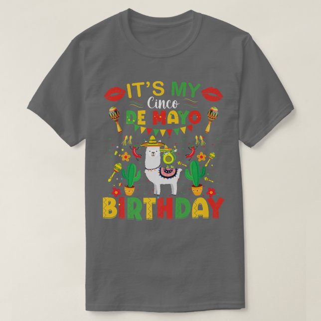 Its My Cinco De Mayo Birthday Meican llama dabbing T-Shirt (Design Front)
