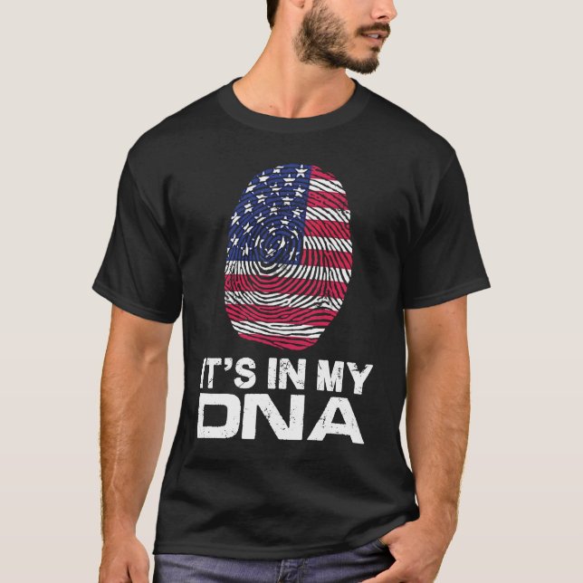 IT'S MY DNA IN Flag National Pride Fingerprint Nat T-Shirt (Front)