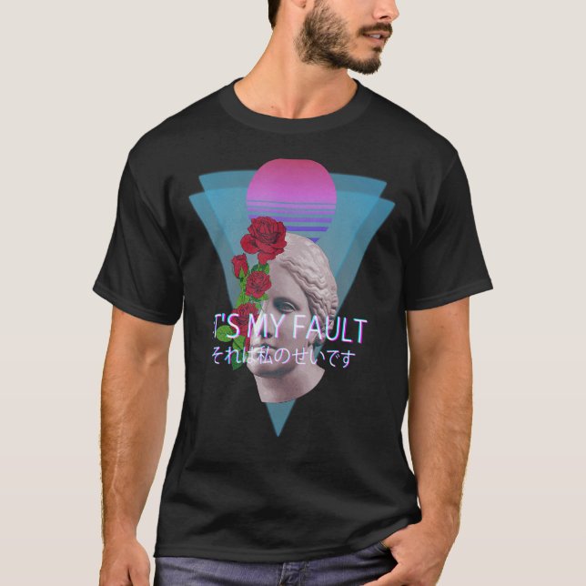 It's My Fault Aesthetic Vaporwave 90's Purple Moon T-Shirt (Front)