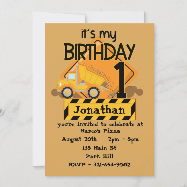It's My First Birthday Dump Truck  Invitation (Front)