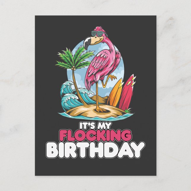 It's My Flocking Birthday Flamingo Invitation Postcard (Front)