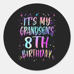 Its My Grandsons 8th Birthday Colorful Happy 8 Yea Classic Round Sticker