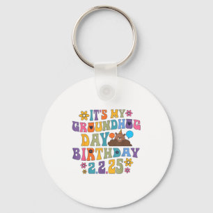 Its My Groundhog Day Birthday Party Hat Funny Retr Key Ring