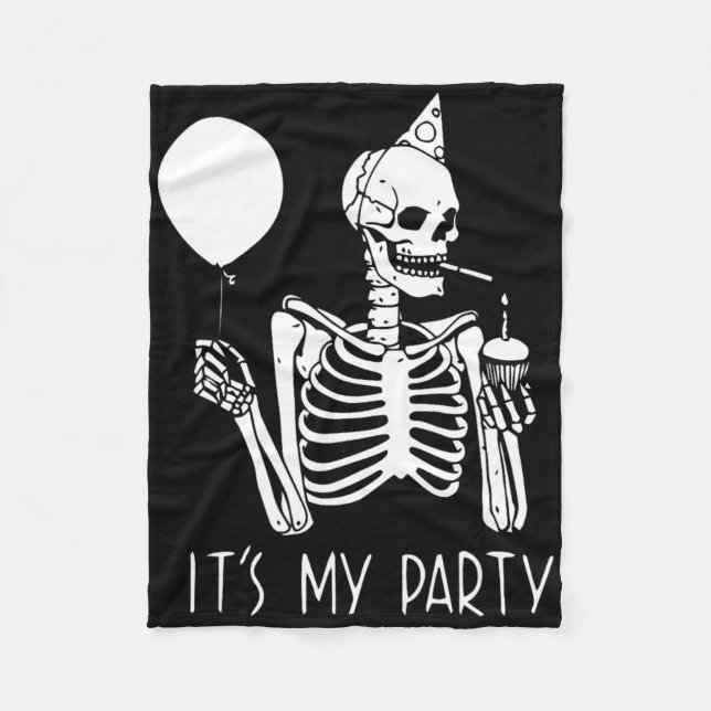 Its My Party Lazy Halloween Costume Skeleton Skull Fleece Blanket (Front)