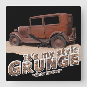 It's My Style GRUNGE Rusty Car & Letters Square Wall Clock