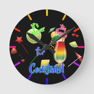 It's Never Too Early for Cocktails Neon Home Bar Round Clock