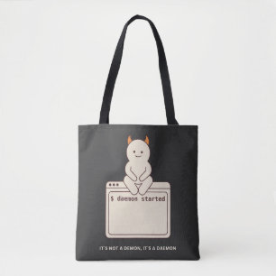 It's Not a Demon It's a Daemon Funny Linux Black Tote Bag