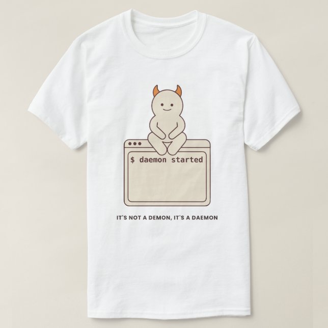 It's Not a Demon It's a Daemon Funny Linux White T-Shirt (Design Front)