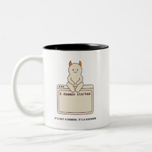 It's Not a Demon It's a Daemon Funny Linux White Two-Tone Coffee Mug