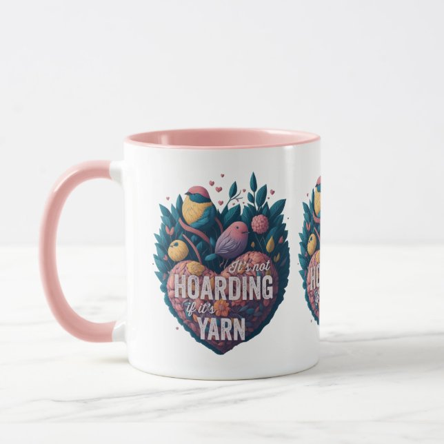 It's not hoarding if it's yarn - cute birds heart mug (Left)