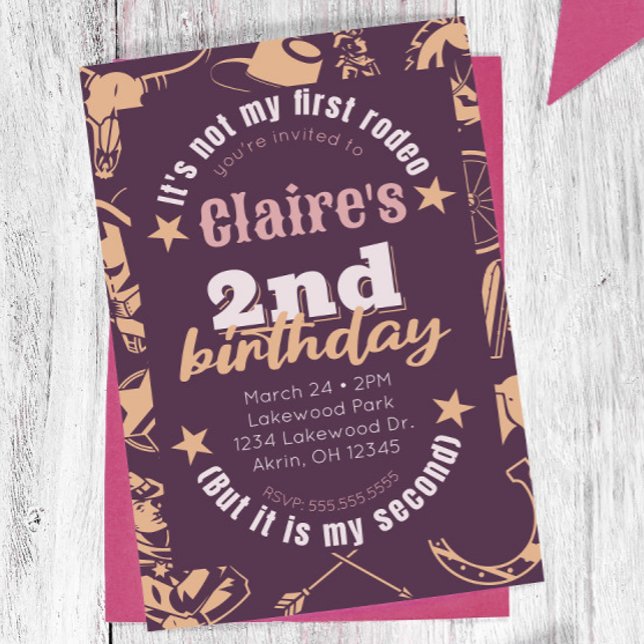 "It's Not My First Rodeo" Cowgirl 2nd Birthday  Invitation ("not my first rodeo..its my second" cowgirl birthday invitation second birthday customizable)