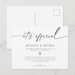 It's Official Elopement Wedding Announcement Postcard