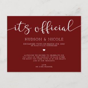 It's Official Elopement Wedding Announcement Postcard