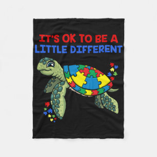 Its Ok To Be A Little Different Turtle Autism Awar Fleece Blanket