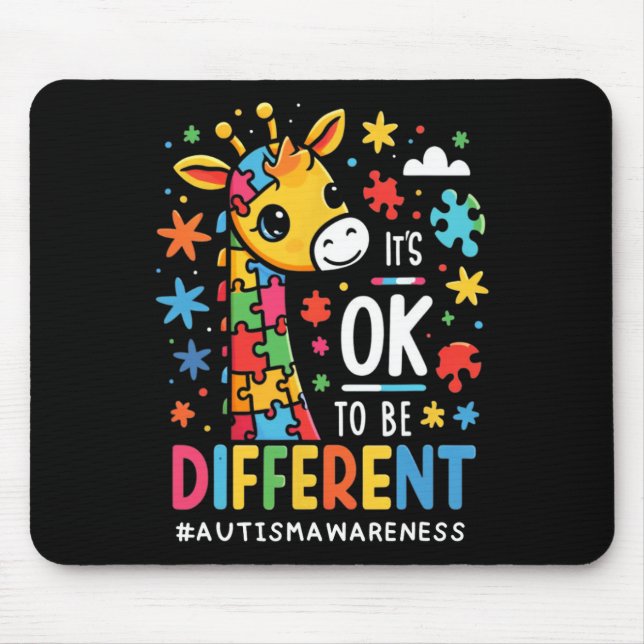 Its Ok To Be Different Autism Awareness Cute Giraf Mouse Pad (Front)