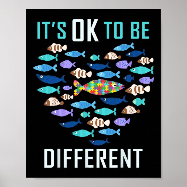 It's Ok To Be Different Autism Awareness Fish Teac Poster (Front)