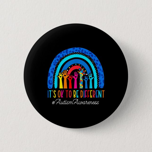 Its Ok To Be Different Autism Awareness Leopard Ra 6 Cm Round Badge (Front)