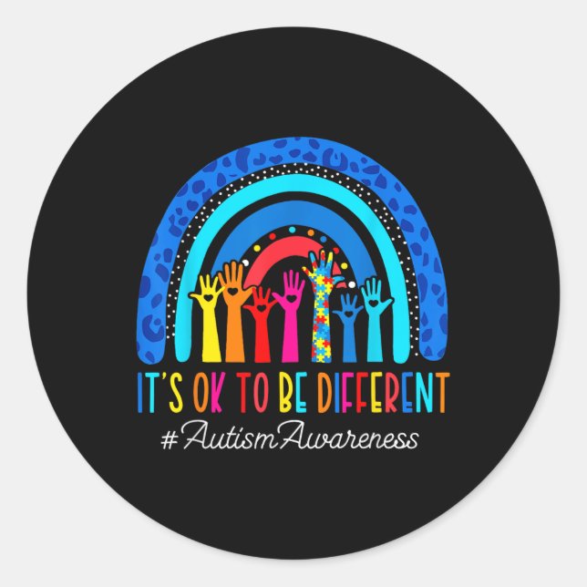 Its Ok To Be Different Autism Awareness Leopard Ra Classic Round Sticker (Front)