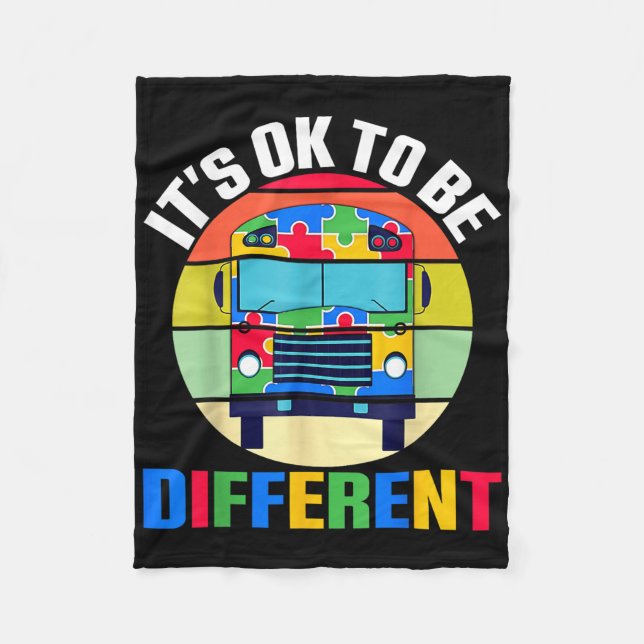Its Ok To Be Different Autism Awareness School Bus Fleece Blanket (Front)