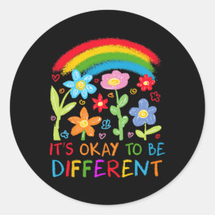 Its Ok To Be Different Autism Rainbow Boho Neurodi Classic Round Sticker