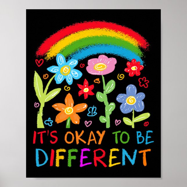 Its Ok To Be Different Autism Rainbow Boho Neurodi Poster (Front)