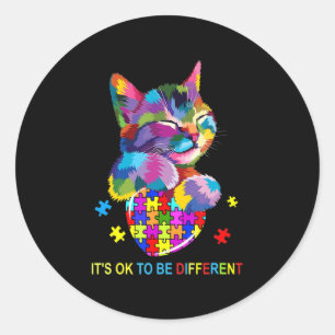 It's Ok To Be Different Cat Autism Awareness lover Classic Round Sticker