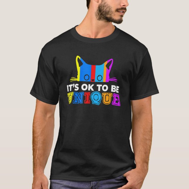 It's Ok To Be Different Cat Kitty Puzzle Autism Aw T-Shirt (Front)