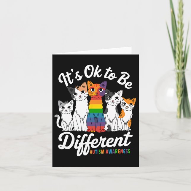 Its Ok To Be Different Cat Puzzle Cute Autism Awar Card (Front)