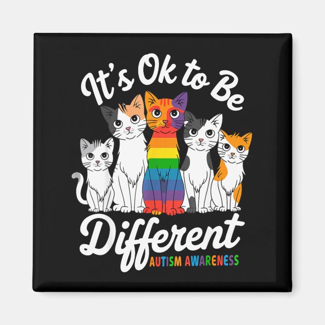Its Ok To Be Different Cat Puzzle Cute Autism Awar Magnet (Front)
