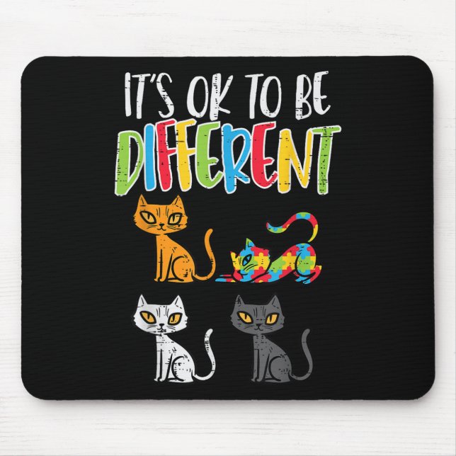 Its Ok To Be Different Cat Puzzle Cute Autism Awar Mouse Pad (Front)