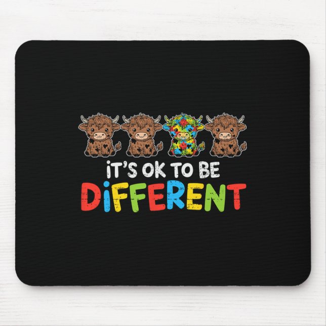 Its Ok To Be Different Cow Heifer Autism Awareness Mouse Pad (Front)