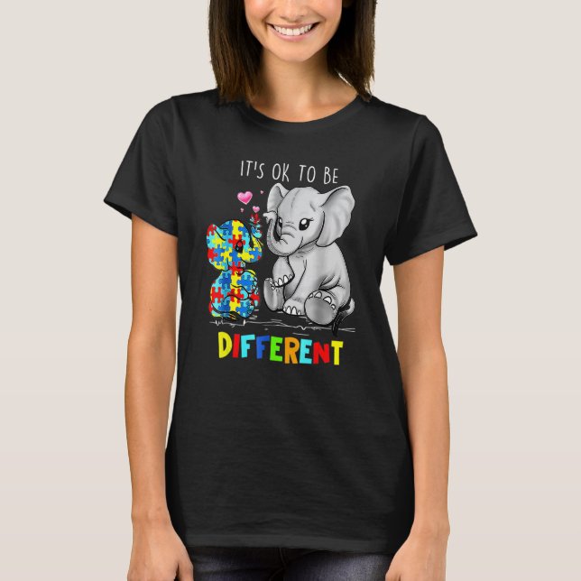 It's Ok To Be Different Cute Elephant Autism Aware T-Shirt (Front)