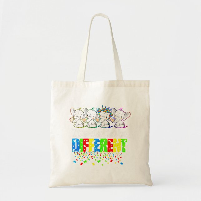 It's Ok To Be Different Cute Elephant Autism Aware Tote Bag (Front)