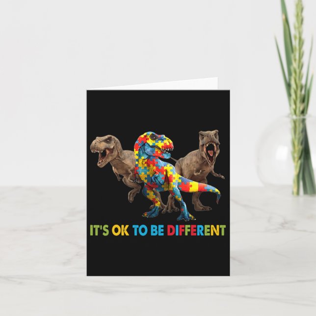 It's Ok To Be Different Dinosaur Autism Awareness  Card (Front)