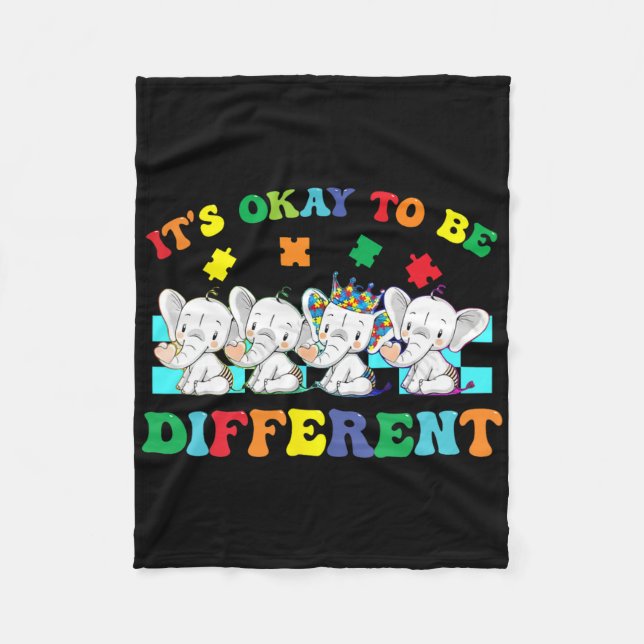 It's Ok To Be Different Elephant Autism Awareness  Fleece Blanket (Front)
