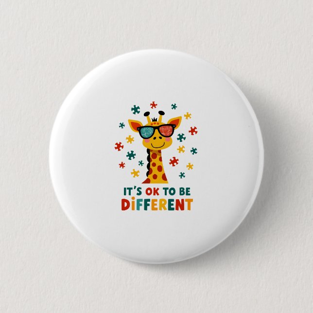 It's Ok To Be Different Giraffe Autism Awareness B 6 Cm Round Badge (Front)