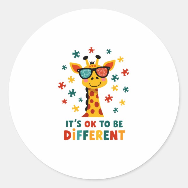It's Ok To Be Different Giraffe Autism Awareness B Classic Round Sticker (Front)