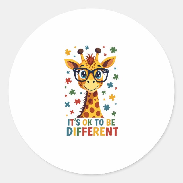 It's Ok To Be Different Giraffe Autism Awareness B Classic Round Sticker (Front)