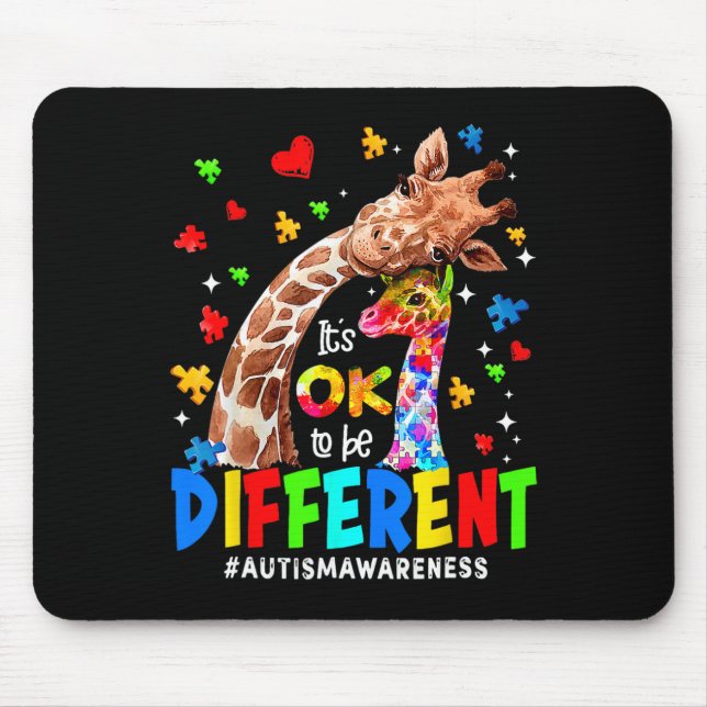 It's Ok To Be Different Giraffe Autism Awareness B Mouse Pad (Front)