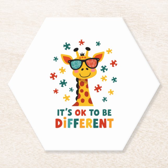 It's Ok To Be Different Giraffe Autism Awareness B Paper Coaster (Front)