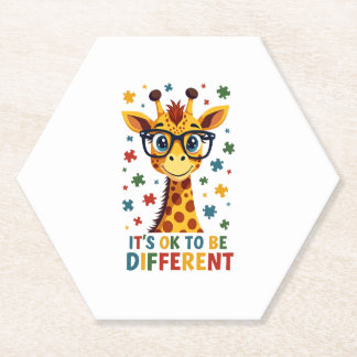 It's Ok To Be Different Giraffe Autism Awareness B Paper Coaster
