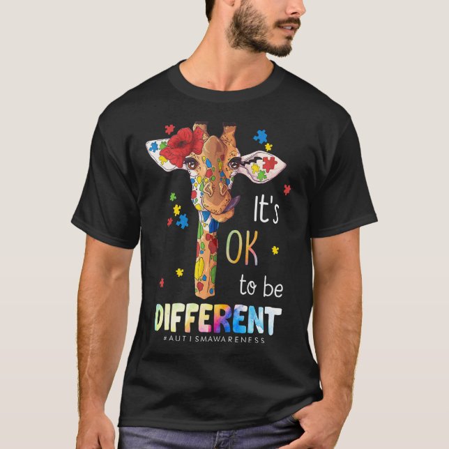 It's OK To Be Different Giraffe Puzzle Autism Awar T-Shirt (Front)