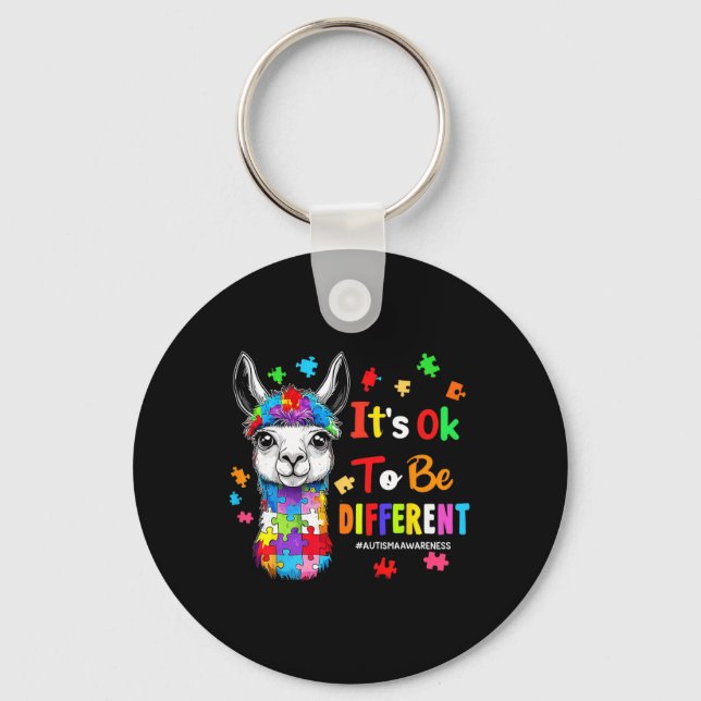 It's Ok To Be Different Llama Autism Awareness Boy Key Ring (Front)