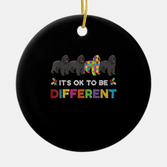 Its Ok To Be Different Newfoundland Autism Dog Ceramic Tree Decoration (Front)