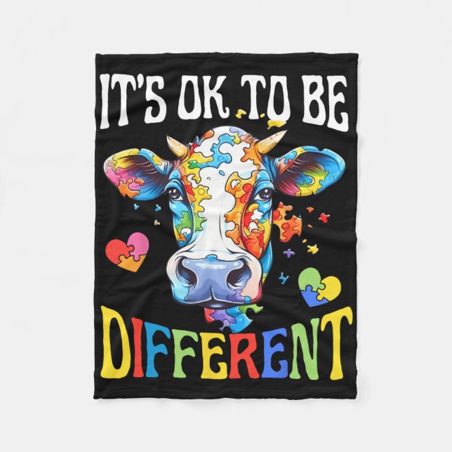 It's Ok To Be Different Puzzle Cow Autism Awarenes Fleece Blanket (Front)