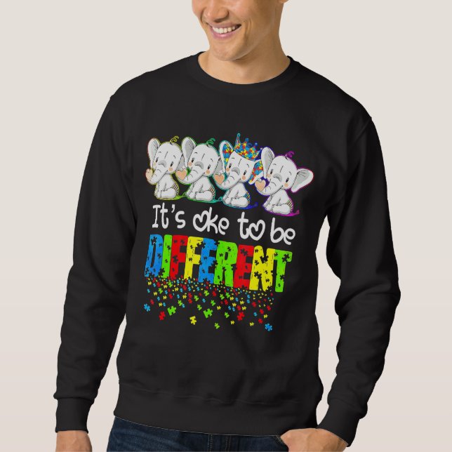 It's Ok To Be Different Puzzle Elephant Autism Awa Sweatshirt (Front)