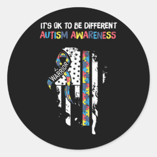 It's Ok To Be Different Usa Flag Autism Awareness  Classic Round Sticker