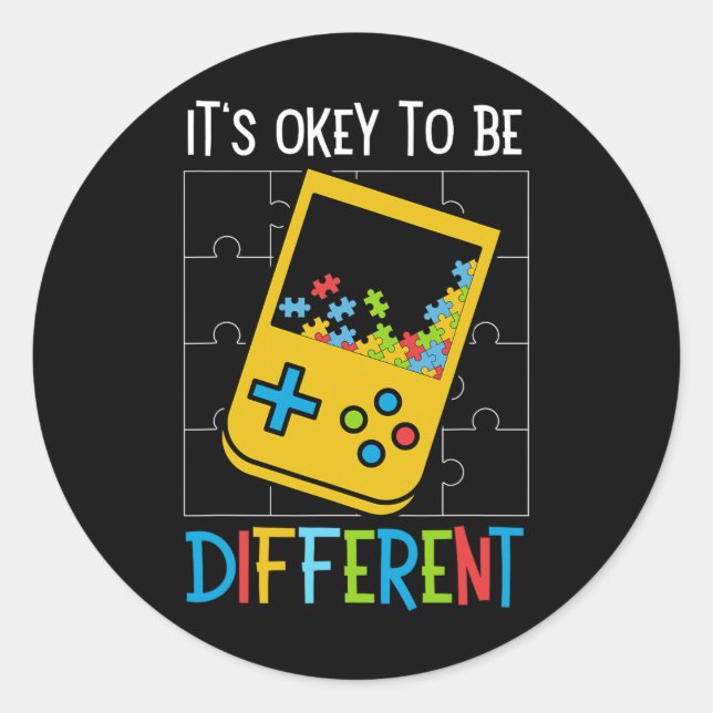 It's Ok To Be Different Video Game Controller Auti Classic Round Sticker (Front)