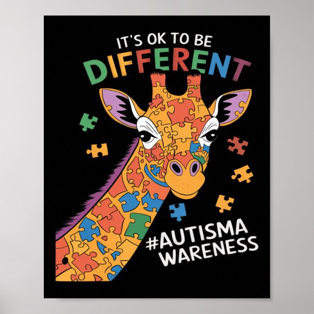 Its Ok To Be Little Different Giraffe Autism Aware Poster (Front)