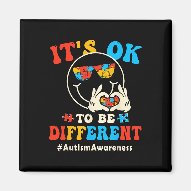 Its Ok To Different Autism Groovy Smile Face Puzzl Magnet (Front)